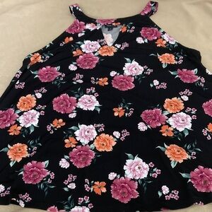 torrid Black Floral Halter Tank Top with Pink and Orange Blooms